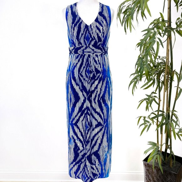 Chico's Blue White Geometric Slimming Tie Dye Maxi - Picture 11 of 12